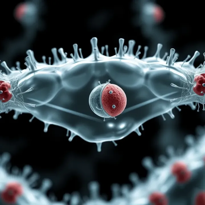 Diagram illustrating the stages of binary fission in an amoeba, showing cell division and nucleus replication