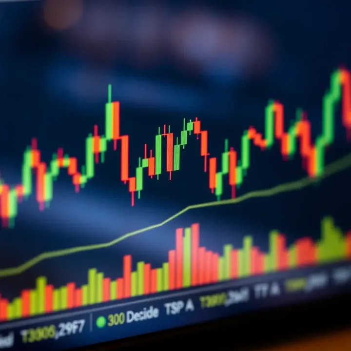 Detailed candlestick chart showing bullish and bearish patterns used to identify market trends