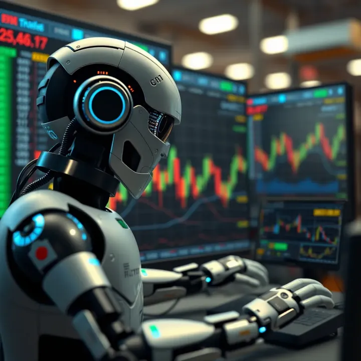 Diagram showing automated cryptocurrency trading with bot analyzing market data and executing trades