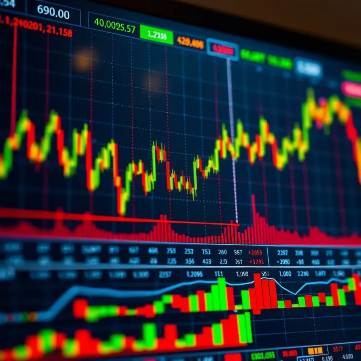 Graph showing currency value fluctuations with key indicators and market trends