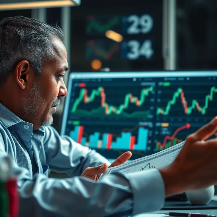Analyzing Business Risks for Strategic Management Professional analyzing data charts to assess business risks and opportunities